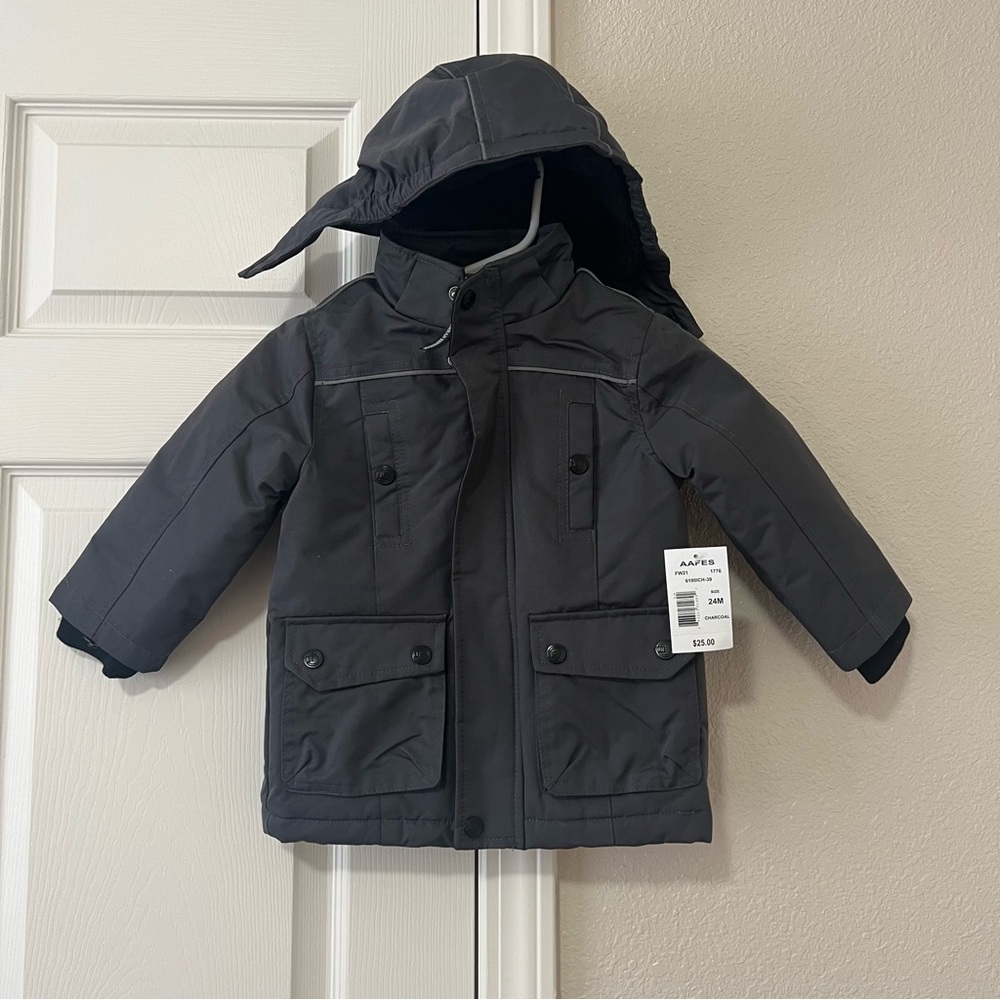 Urban Republic Boys Charcoal Black Hooded Water Resistant Parka Jacket 24M NWT